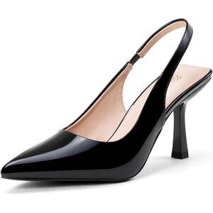 🆕Women's Black Pu Slingback Kitten Heel Pointed Closed Toe Stiletto Pumps Slip